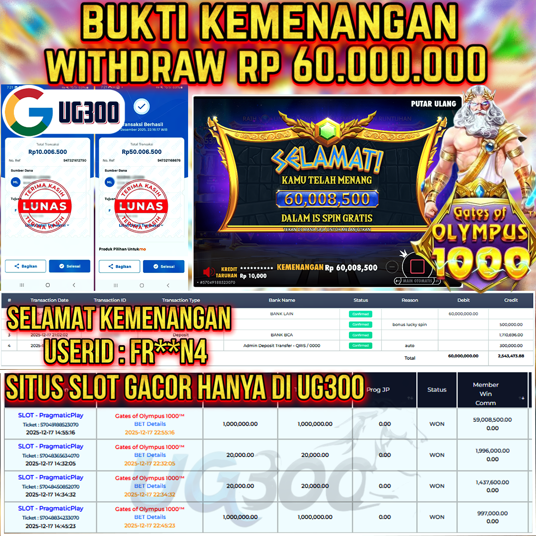 UG300 BERMAIN DI GATES OF OLYMPUS1000 SUPER JACKPOT Rp.60,000,000- DI BAYAR TUNTAS